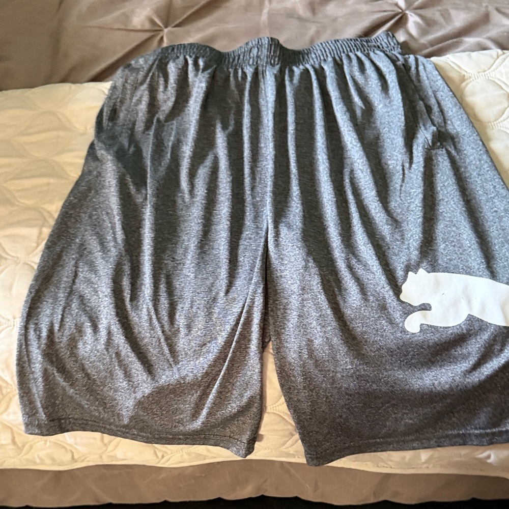 Puma Gray Athletic Shorts with White Puma Cat Accent